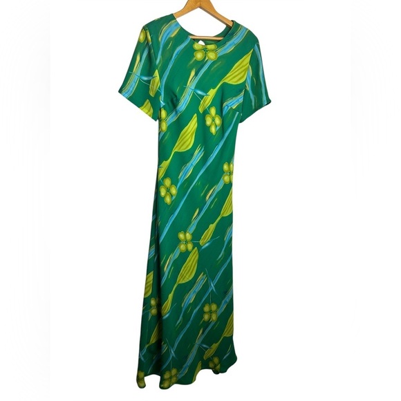 VTG Y2K Gabrielle Mxi Dress Women M Floral Green Sheer Silk Blend Boho Cottage - Picture 1 of 16